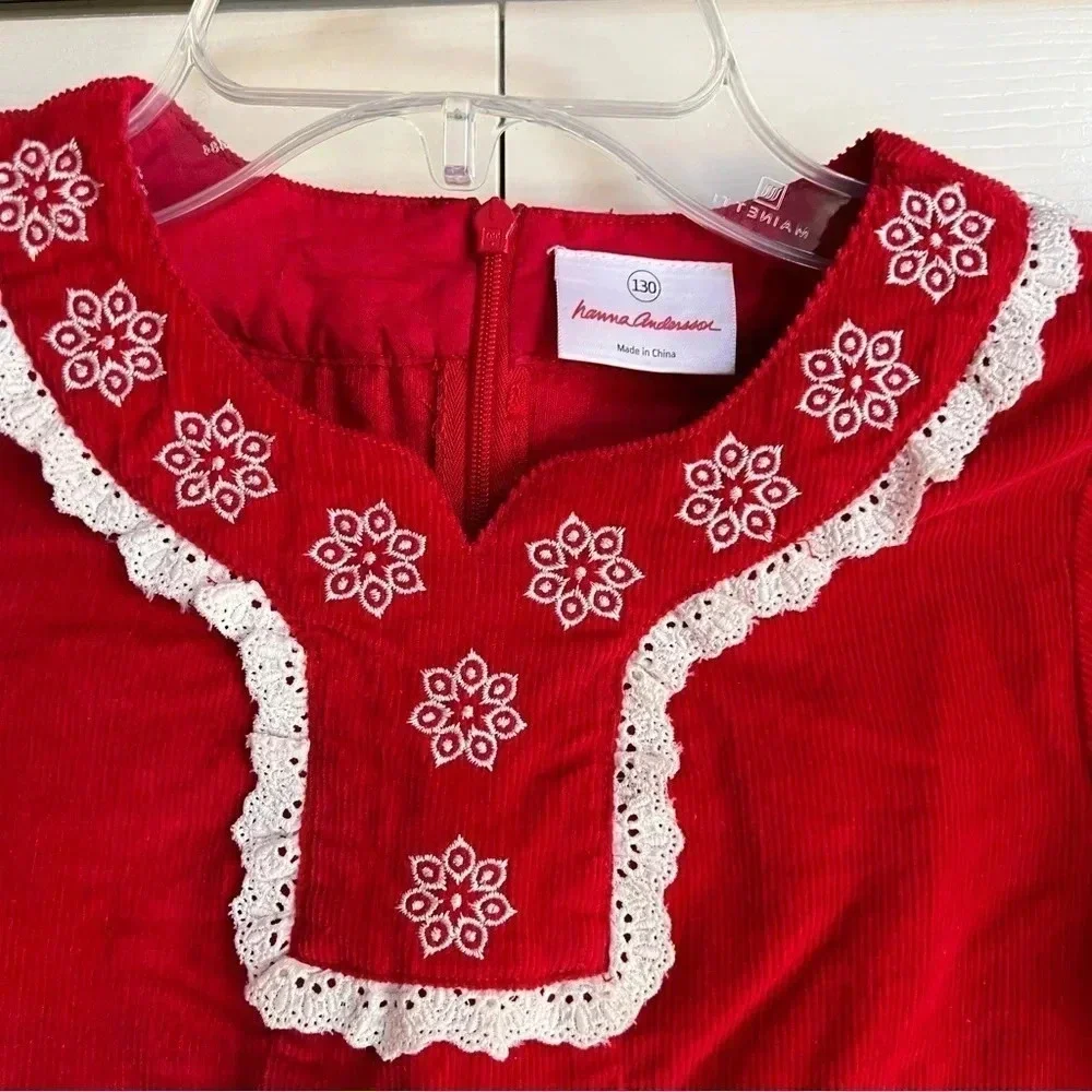 Hanna Andersson Corduroy Snowflake holiday Christmas Lace Long Sleeve dress sz 8
